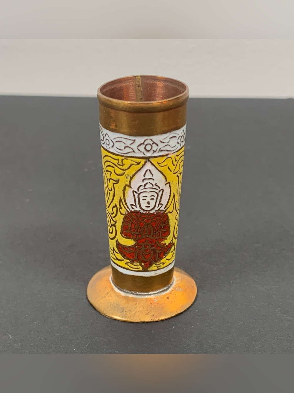 Vintage Enameled Brass Salt and Pepper Set Tray India - Picture 13 of 16